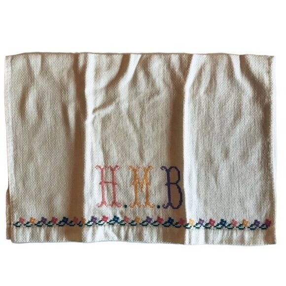 Vintage Embroidered Hand Dish Kitchen Tulips Colorful Tea Towel Set - Picture 4 of 8